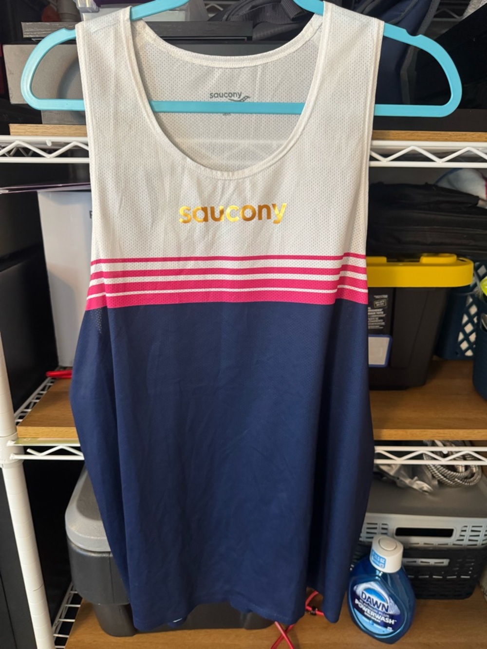 Saucony Men’s Elite Running Singlet - XL - Like New, White, Navy, & Pink